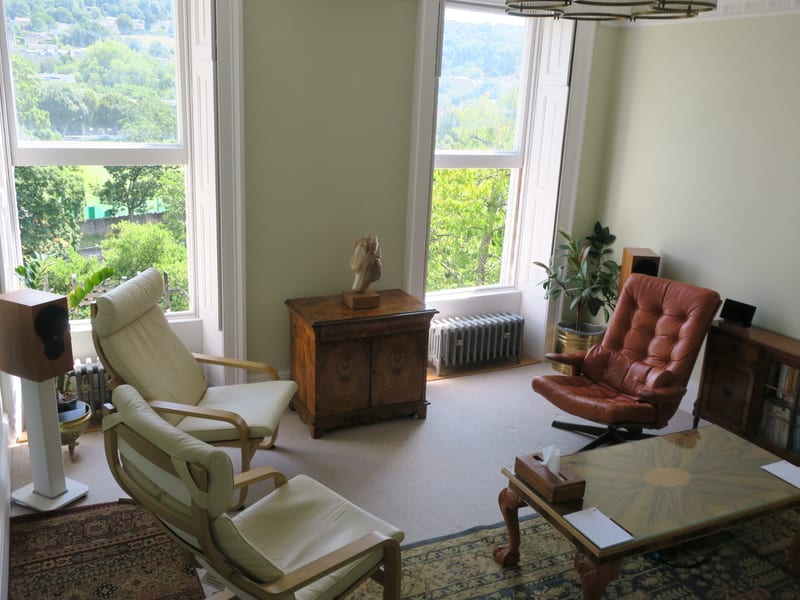 Elegant, private therapy consultation room in central Bath overlooking the river Avon